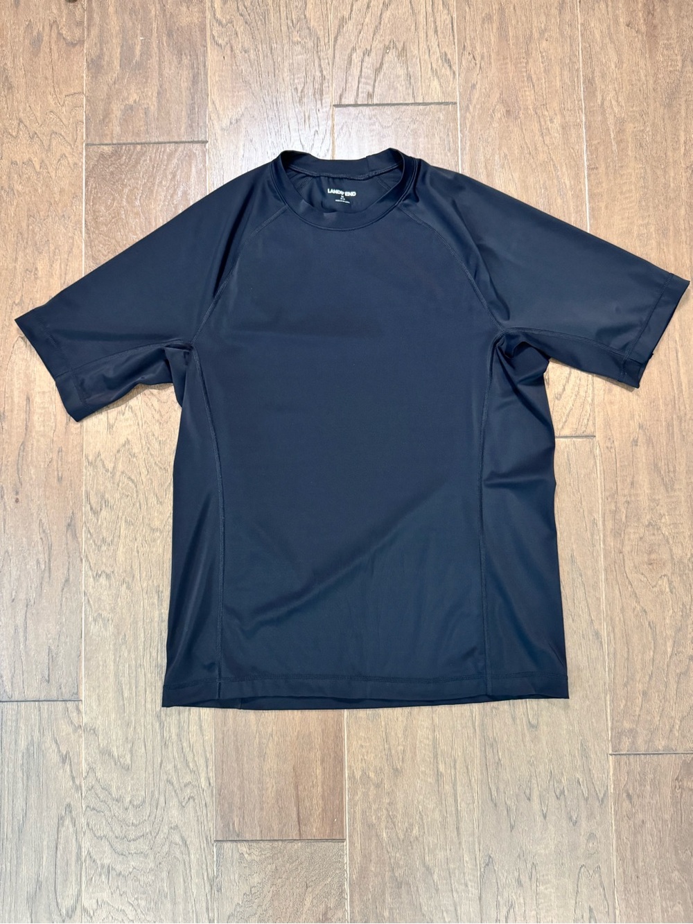 Lands' End Men's Black Short-Sleeve Rash Guard Swim Shirt